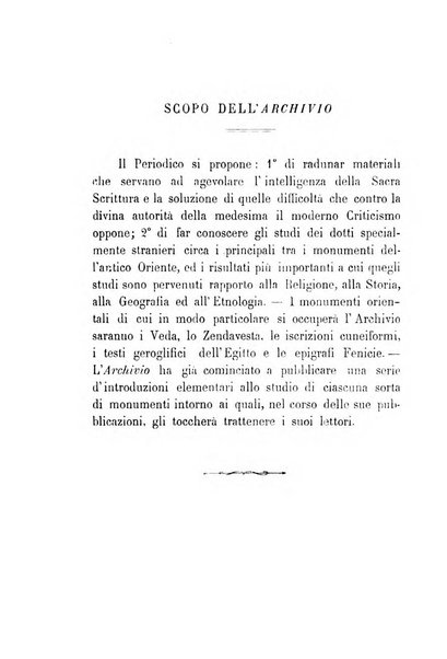 Archivio di letteratura biblica ed orientale contribuzioni mensili allo studio della Sacra Scrittura e dei principali tra i monumenti dell'antico oriente