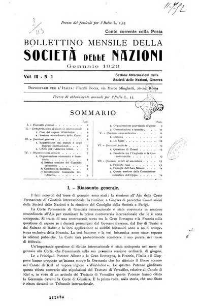 Bollettino mensile della Società delle Nazioni