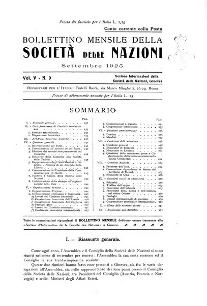 Bollettino mensile della Società delle Nazioni