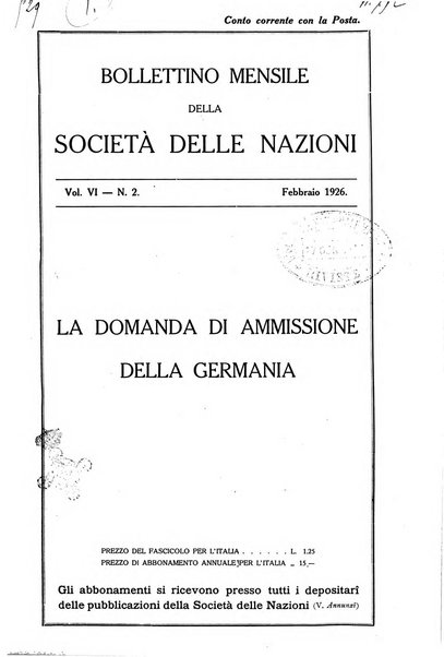 Bollettino mensile della Società delle Nazioni