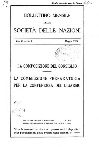 Bollettino mensile della Società delle Nazioni