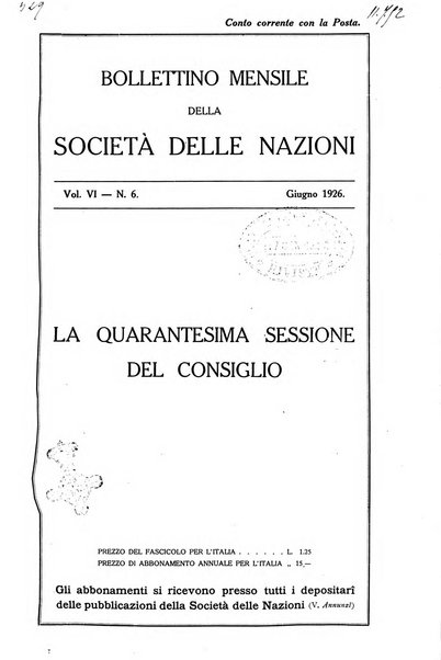 Bollettino mensile della Società delle Nazioni