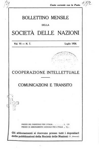 Bollettino mensile della Società delle Nazioni