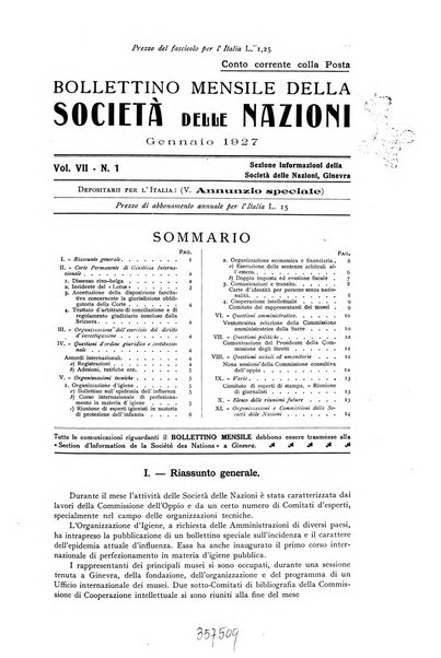 Bollettino mensile della Società delle Nazioni