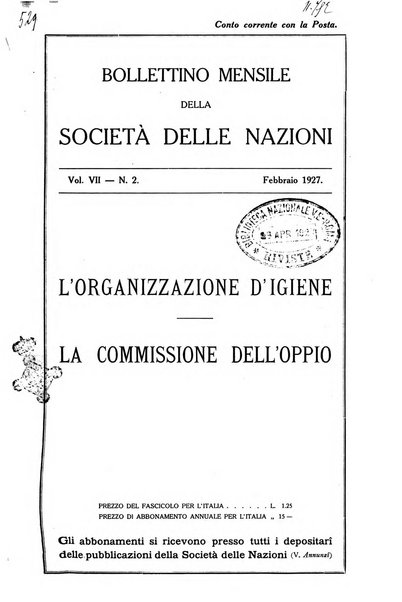 Bollettino mensile della Società delle Nazioni