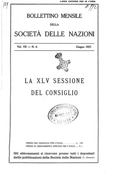 Bollettino mensile della Società delle Nazioni