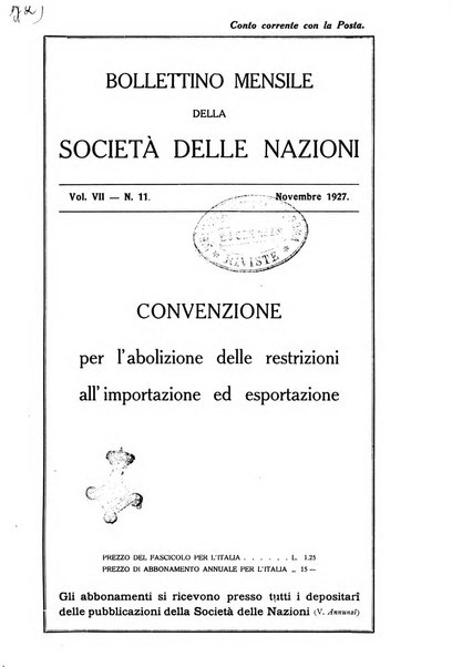 Bollettino mensile della Società delle Nazioni