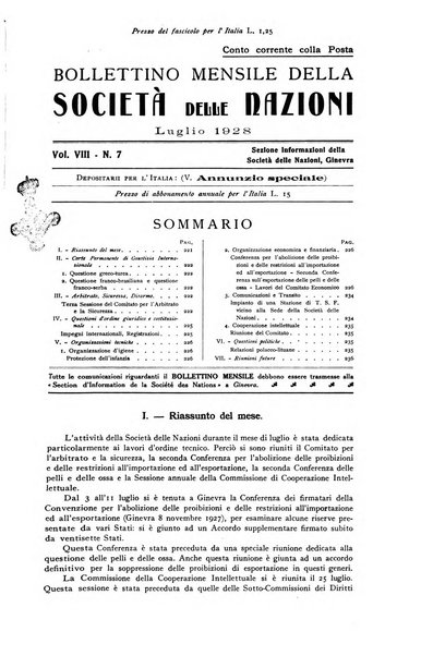 Bollettino mensile della Società delle Nazioni