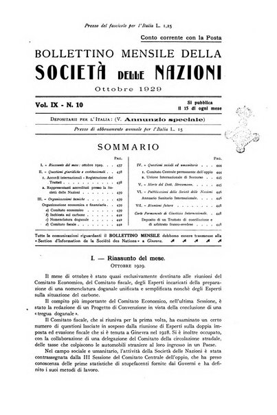 Bollettino mensile della Società delle Nazioni