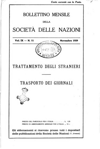 Bollettino mensile della Società delle Nazioni