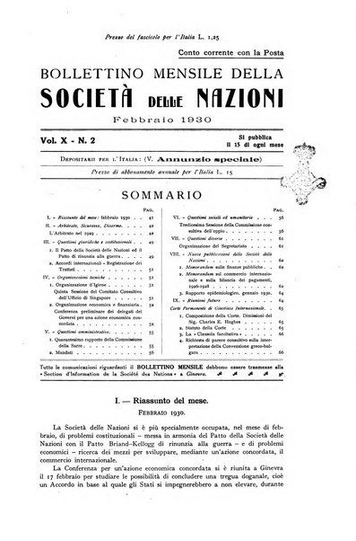 Bollettino mensile della Società delle Nazioni