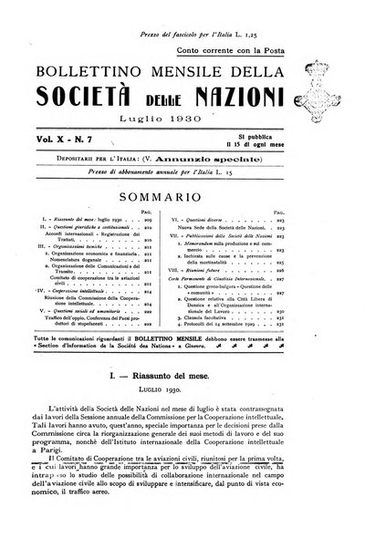 Bollettino mensile della Società delle Nazioni