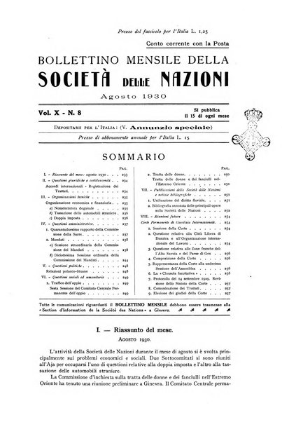 Bollettino mensile della Società delle Nazioni