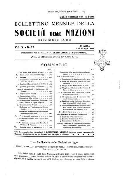 Bollettino mensile della Società delle Nazioni