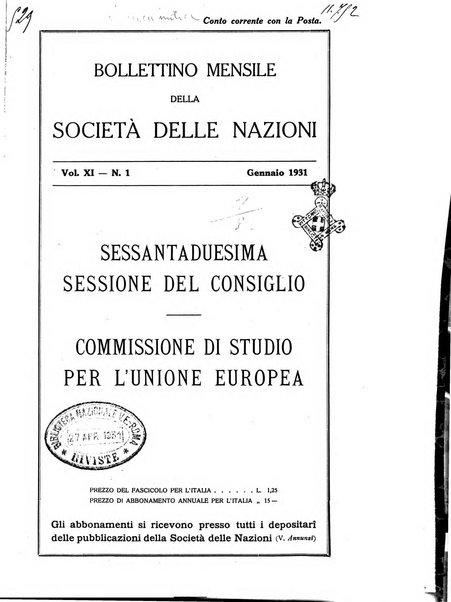 Bollettino mensile della Società delle Nazioni