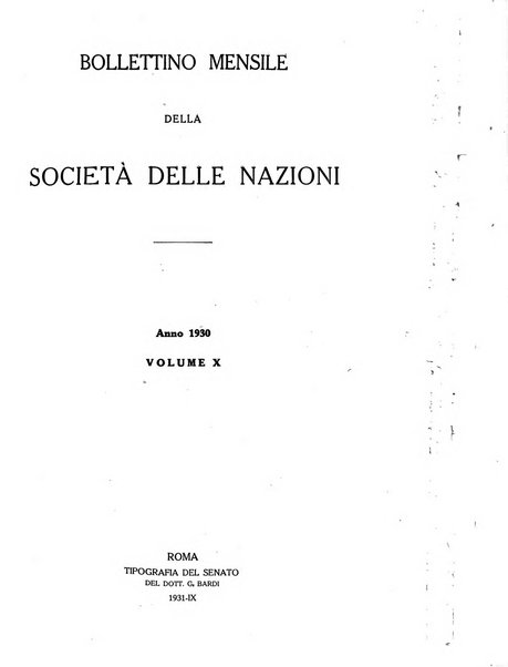 Bollettino mensile della Società delle Nazioni