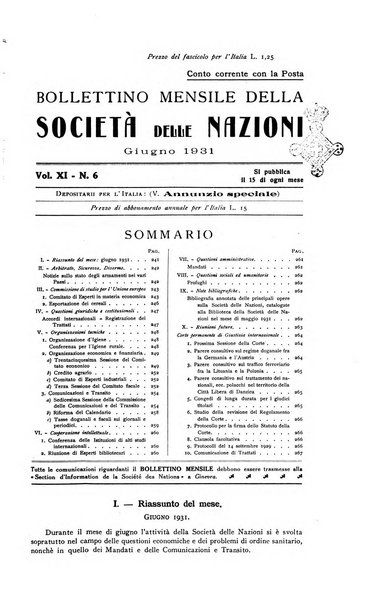 Bollettino mensile della Società delle Nazioni