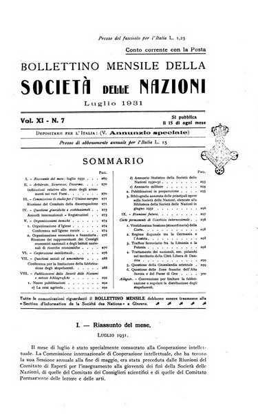 Bollettino mensile della Società delle Nazioni