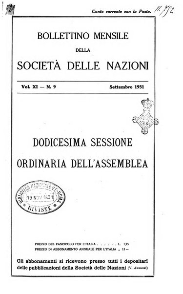 Bollettino mensile della Società delle Nazioni