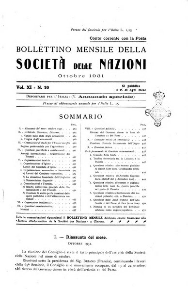 Bollettino mensile della Società delle Nazioni