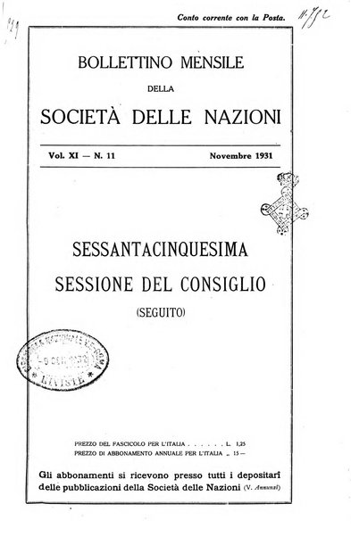 Bollettino mensile della Società delle Nazioni