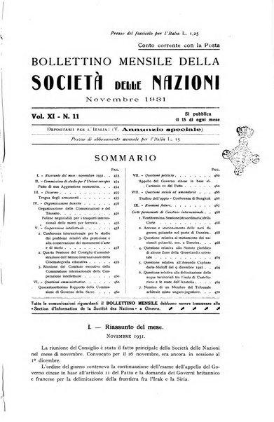 Bollettino mensile della Società delle Nazioni