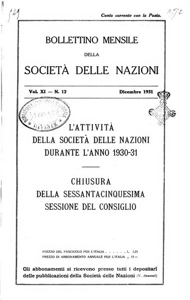 Bollettino mensile della Società delle Nazioni