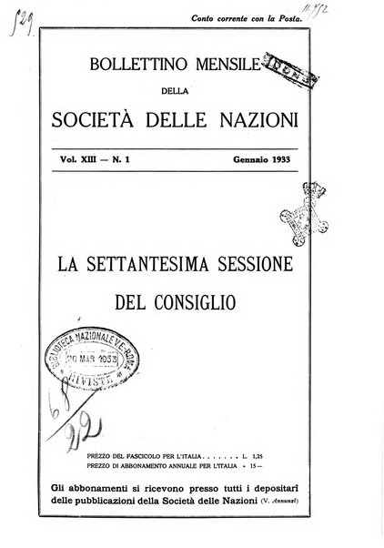 Bollettino mensile della Società delle Nazioni