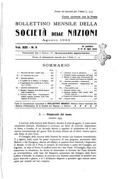 Bollettino mensile della Società delle Nazioni