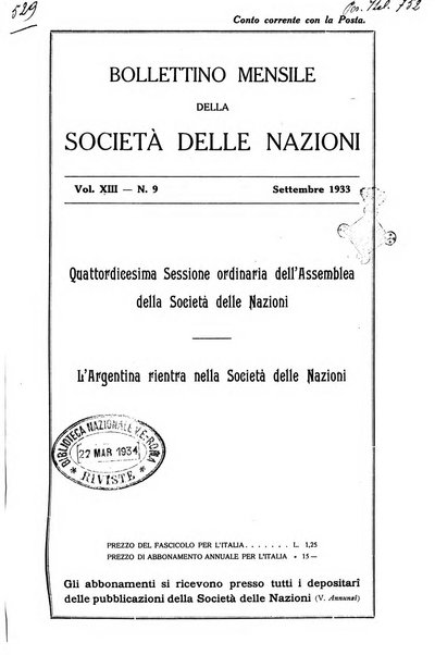 Bollettino mensile della Società delle Nazioni