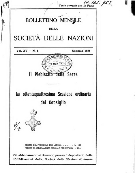 Bollettino mensile della Società delle Nazioni