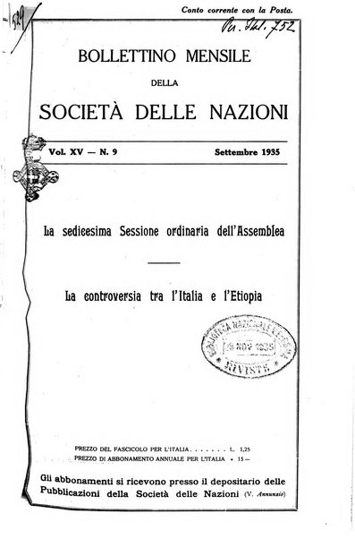 Bollettino mensile della Società delle Nazioni