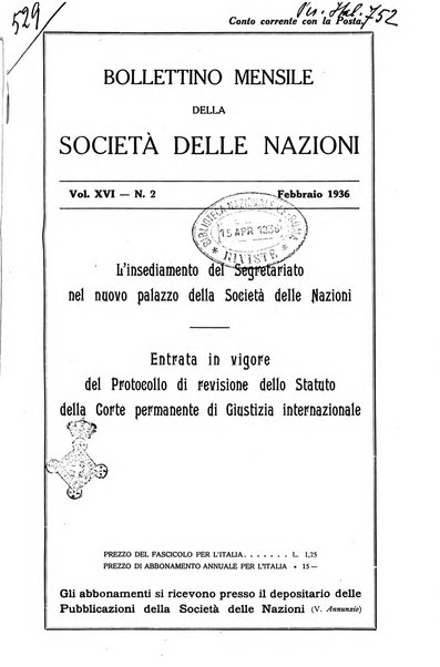 Bollettino mensile della Società delle Nazioni