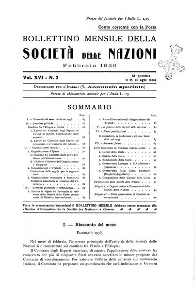 Bollettino mensile della Società delle Nazioni