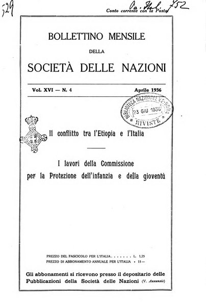 Bollettino mensile della Società delle Nazioni