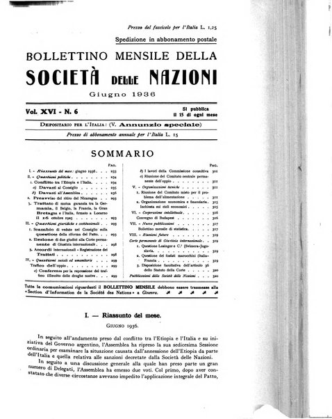 Bollettino mensile della Società delle Nazioni