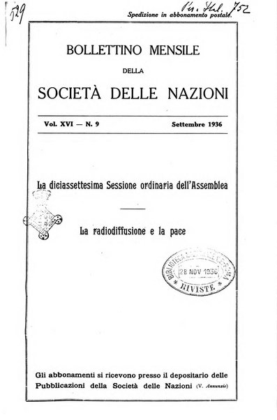 Bollettino mensile della Società delle Nazioni