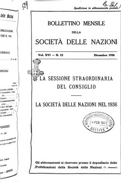 Bollettino mensile della Società delle Nazioni