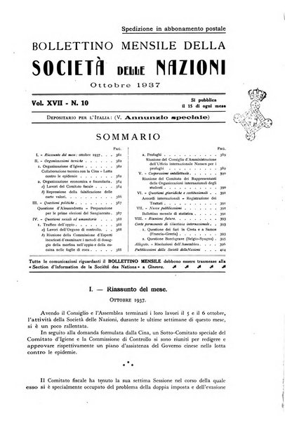 Bollettino mensile della Società delle Nazioni