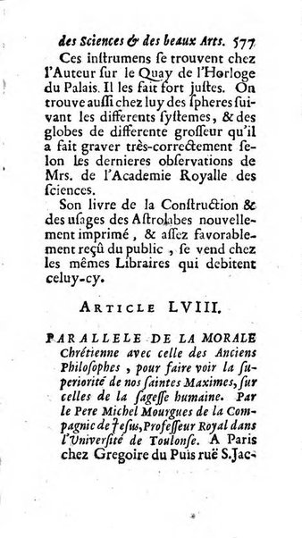 Mémoires pour l'histoire des sciences & des beaux-arts recüeillies par l'ordre de Son Altesse Serenissime Monseigneur Prince souverain de Dombes