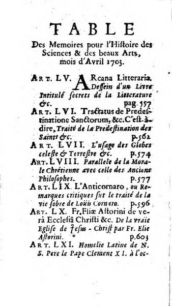 Mémoires pour l'histoire des sciences & des beaux-arts recüeillies par l'ordre de Son Altesse Serenissime Monseigneur Prince souverain de Dombes