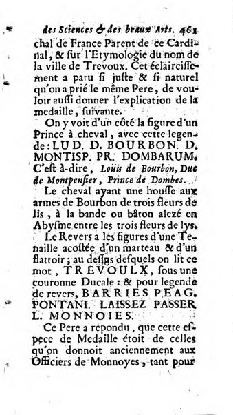 Mémoires pour l'histoire des sciences & des beaux-arts recüeillies par l'ordre de Son Altesse Serenissime Monseigneur Prince souverain de Dombes