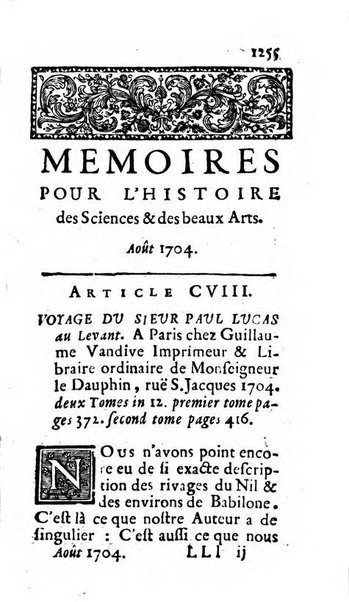 Mémoires pour l'histoire des sciences & des beaux-arts recüeillies par l'ordre de Son Altesse Serenissime Monseigneur Prince souverain de Dombes