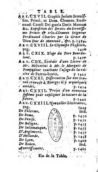 Mémoires pour l'histoire des sciences & des beaux-arts recüeillies par l'ordre de Son Altesse Serenissime Monseigneur Prince souverain de Dombes