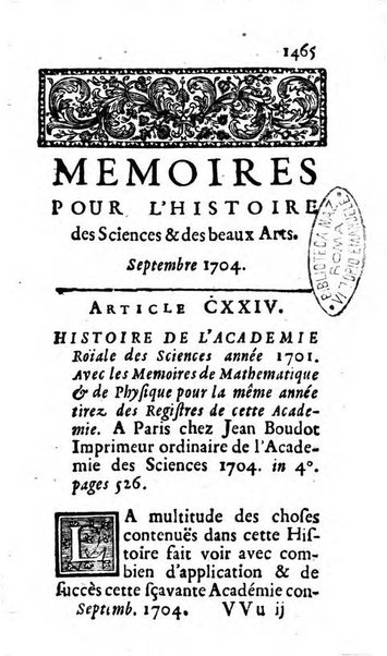 Mémoires pour l'histoire des sciences & des beaux-arts recüeillies par l'ordre de Son Altesse Serenissime Monseigneur Prince souverain de Dombes