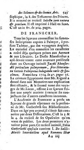 Mémoires pour l'histoire des sciences & des beaux-arts recüeillies par l'ordre de Son Altesse Serenissime Monseigneur Prince souverain de Dombes