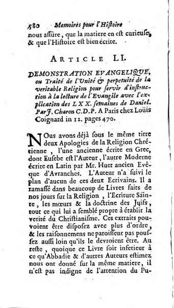 Mémoires pour l'histoire des sciences & des beaux-arts recüeillies par l'ordre de Son Altesse Serenissime Monseigneur Prince souverain de Dombes