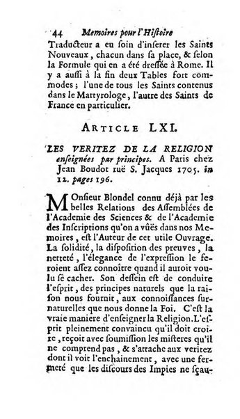 Mémoires pour l'histoire des sciences & des beaux-arts recüeillies par l'ordre de Son Altesse Serenissime Monseigneur Prince souverain de Dombes