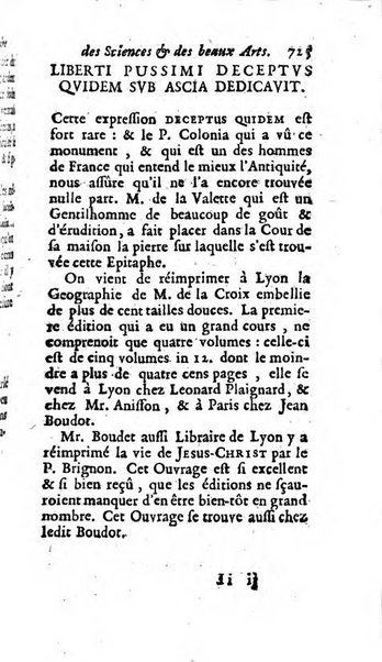 Mémoires pour l'histoire des sciences & des beaux-arts recüeillies par l'ordre de Son Altesse Serenissime Monseigneur Prince souverain de Dombes