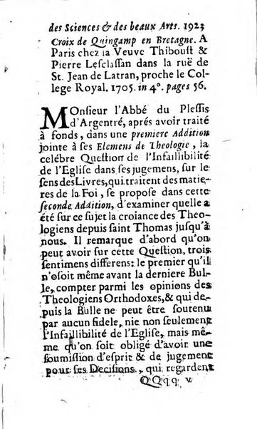 Mémoires pour l'histoire des sciences & des beaux-arts recüeillies par l'ordre de Son Altesse Serenissime Monseigneur Prince souverain de Dombes